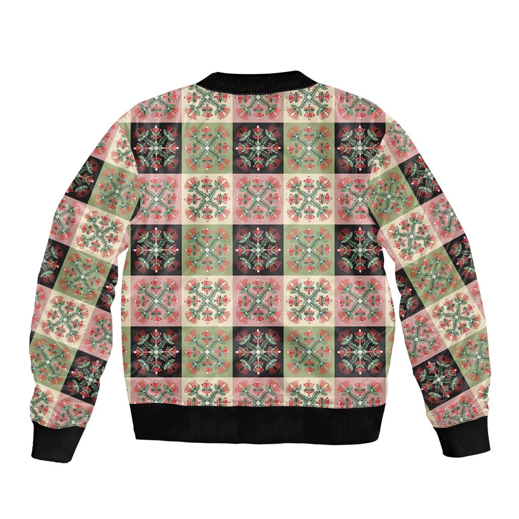 Seamless Pattern Pikake Lei Sleeve Zip Bomber Jacket Floral Squares Pikake - Polynesian Pride