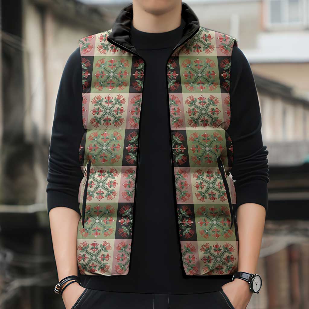 Seamless Pattern Pikake Lei Sleeveless Puffer Jacket Floral Squares Pikake LT9 - Polynesian Pride