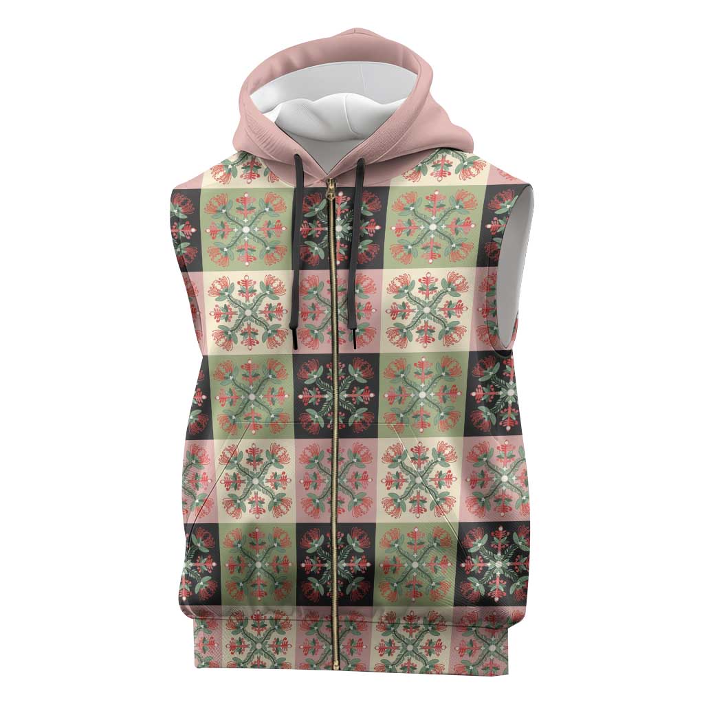 Seamless Pattern Pikake Lei Sleeveless Zip Hoodie Floral Squares Pikake - Polynesian Pride