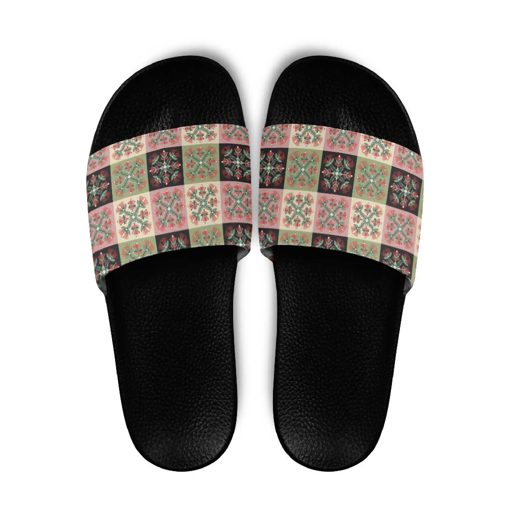 Seamless Pattern Pikake Lei Slide Sandals Floral Squares Pikake - Polynesian Pride