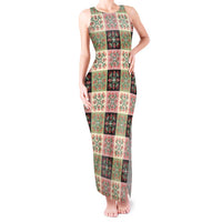 Seamless Pattern Pikake Lei Tank Maxi Dress Floral Squares Pikake LT9 Women Pink - Polynesian Pride
