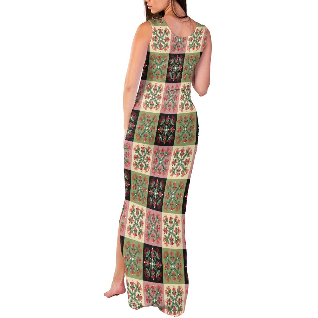 Seamless Pattern Pikake Lei Tank Maxi Dress Floral Squares Pikake LT9 - Polynesian Pride
