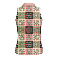 Seamless Pattern Pikake Lei Women Sleeveless Polo Shirt Floral Squares Pikake LT9 - Polynesian Pride