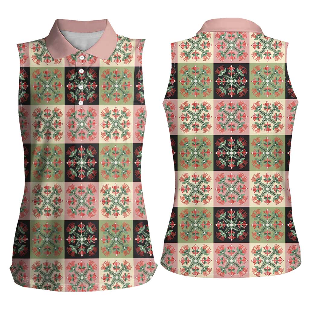 Seamless Pattern Pikake Lei Women Sleeveless Polo Shirt Floral Squares Pikake LT9 - Polynesian Pride