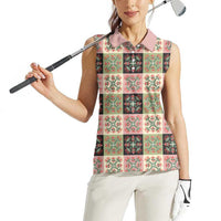 Seamless Pattern Pikake Lei Women Sleeveless Polo Shirt Floral Squares Pikake LT9 - Polynesian Pride
