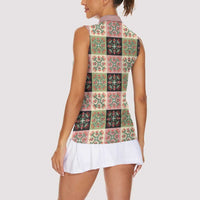 Seamless Pattern Pikake Lei Women Sleeveless Polo Shirt Floral Squares Pikake LT9 - Polynesian Pride