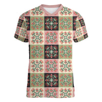 Seamless Pattern Pikake Lei Women V-Neck T-Shirt Floral Squares Pikake - Polynesian Pride