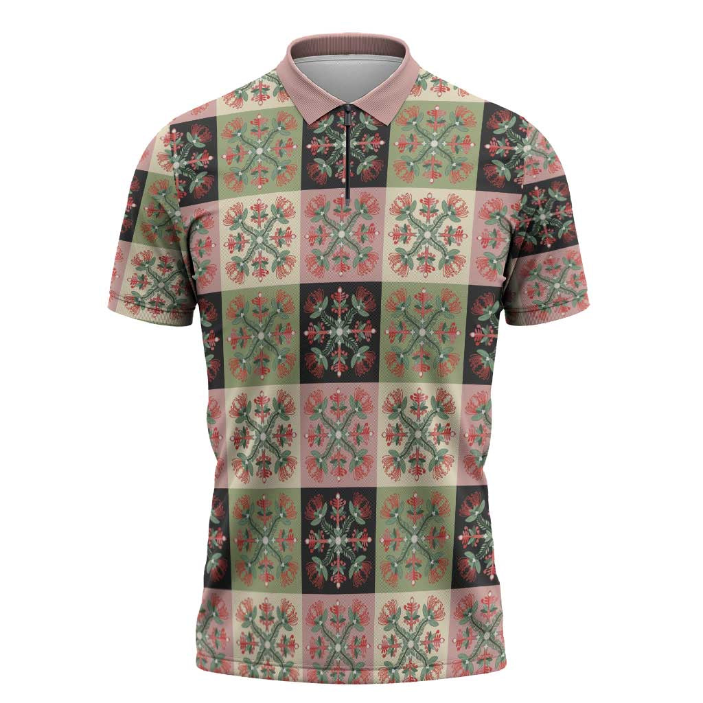 Seamless Pattern Pikake Lei Zipper Polo Shirt Floral Squares Pikake LT9 Pink - Polynesian Pride