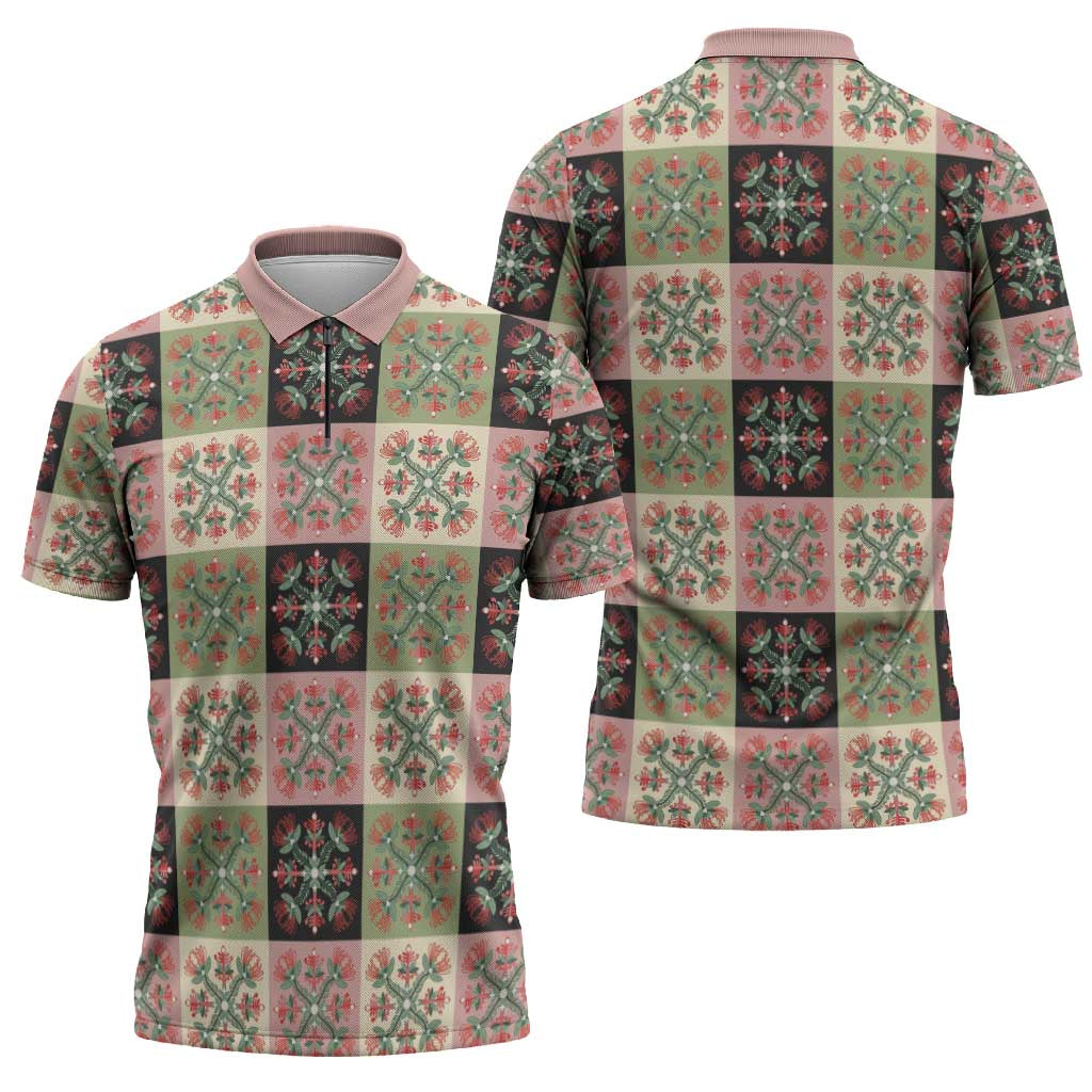 Seamless Pattern Pikake Lei Zipper Polo Shirt Floral Squares Pikake LT9 - Polynesian Pride