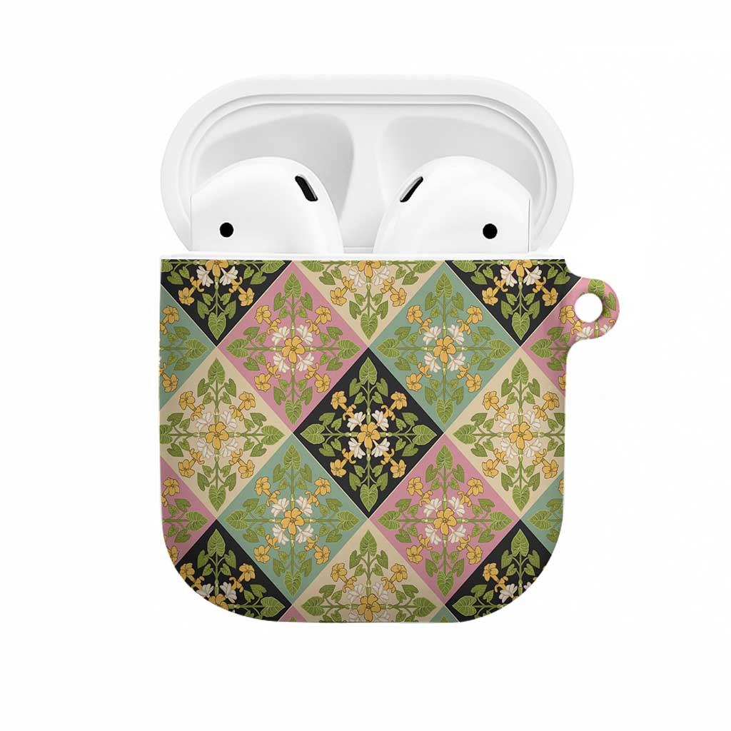 Seamless Pattern Puakenikeni and Kalo AirPods Case LT9 Beige - Polynesian Pride
