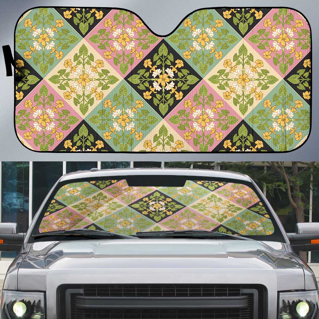 Seamless Pattern Puakenikeni and Kalo Auto Sun Shade - Polynesian Pride