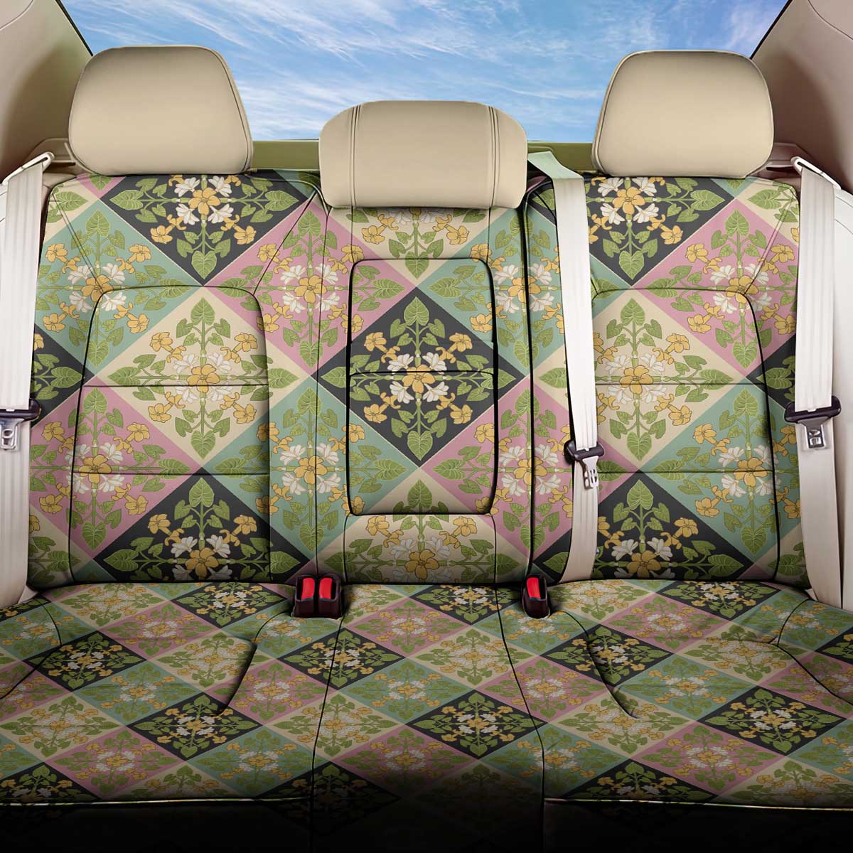 Seamless Pattern Puakenikeni and Kalo Back Car Seat Cover - Polynesian Pride