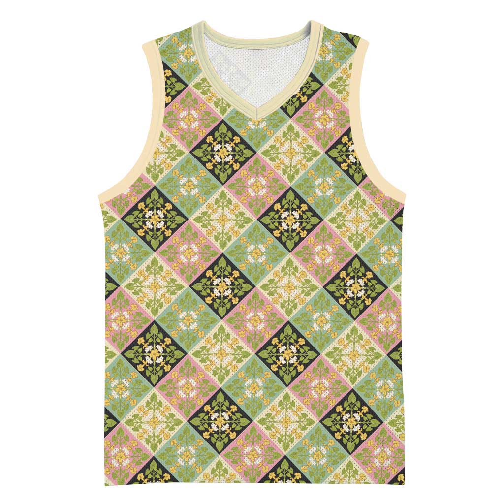 Seamless Pattern Puakenikeni and Kalo Basketball Jersey LT9 Unisex Beige - Polynesian Pride
