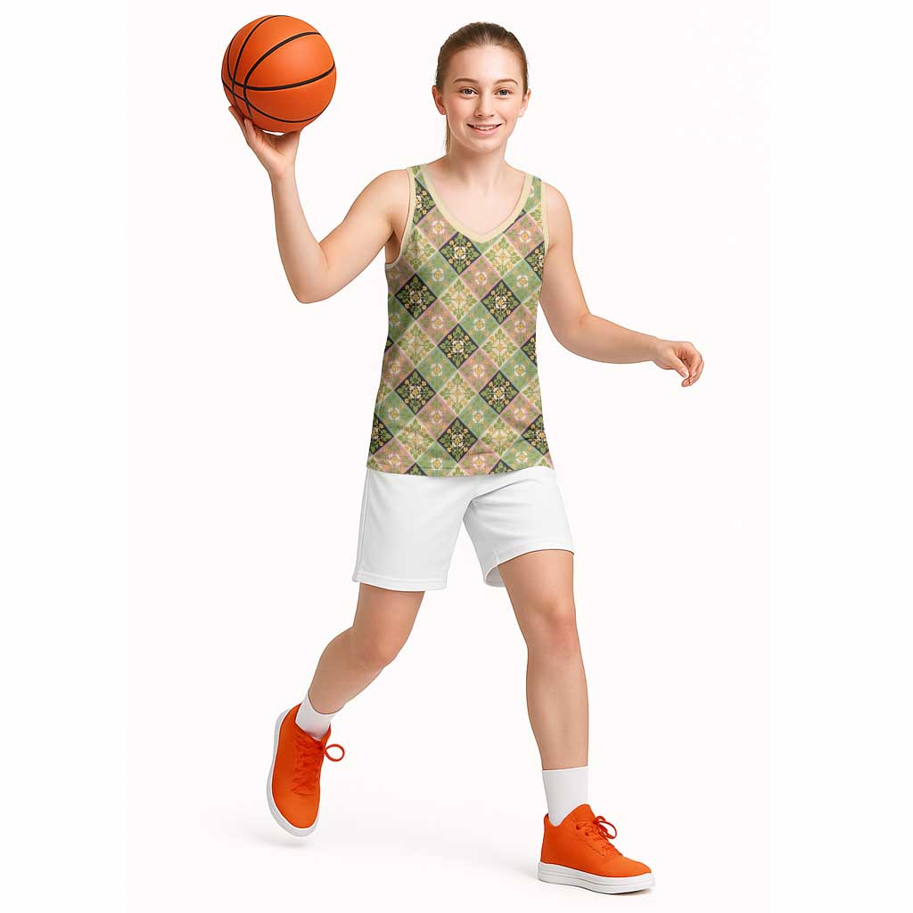 Seamless Pattern Puakenikeni and Kalo Basketball Jersey LT9 - Polynesian Pride