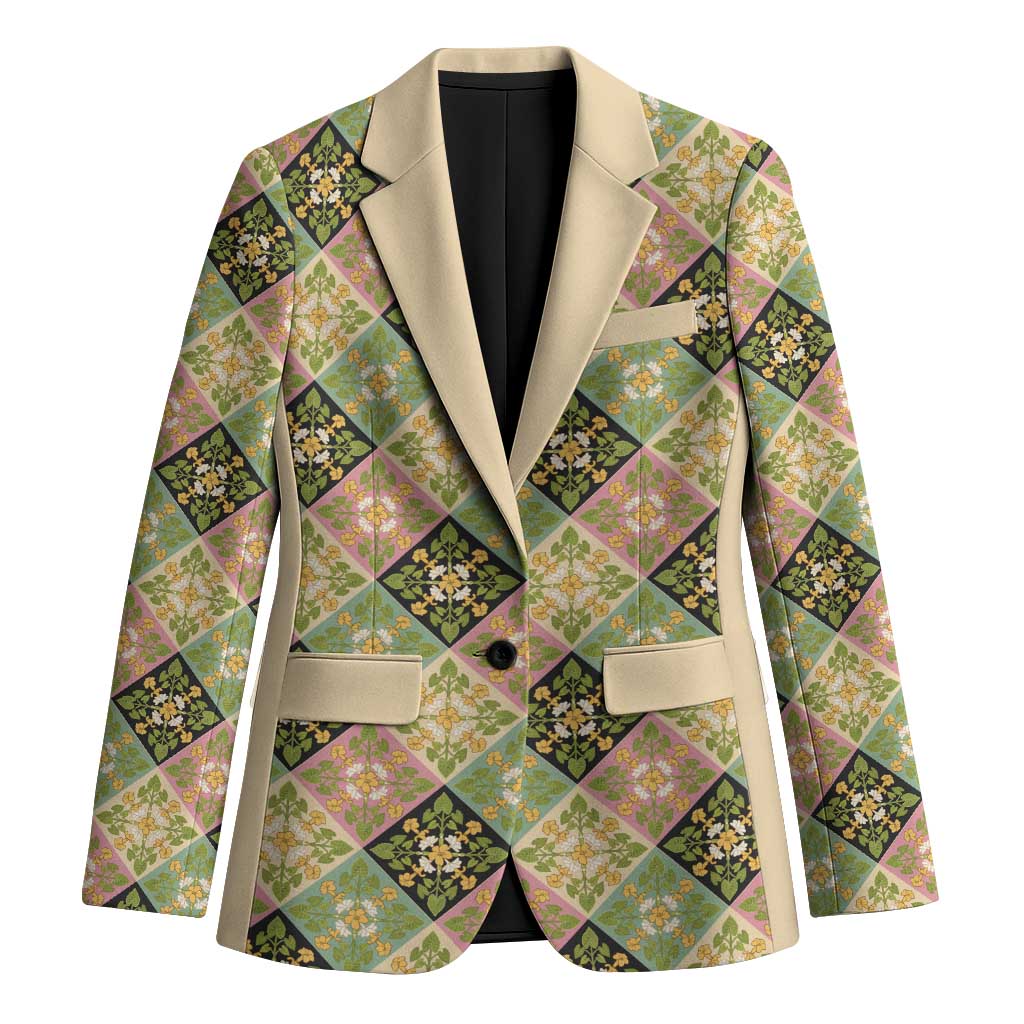 Seamless Pattern Puakenikeni and Kalo Blazer LT9 Unisex Beige - Polynesian Pride