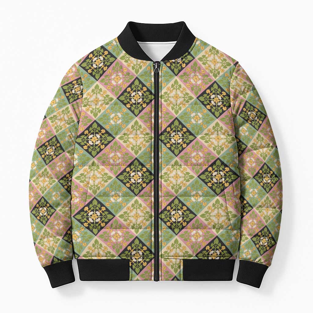 Seamless Pattern Puakenikeni and Kalo Bomber Puffer Jacket LT9 Unisex Beige - Polynesian Pride