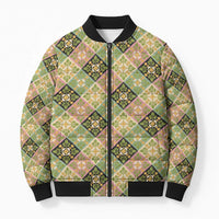 Seamless Pattern Puakenikeni and Kalo Bomber Puffer Jacket LT9 Unisex Beige - Polynesian Pride