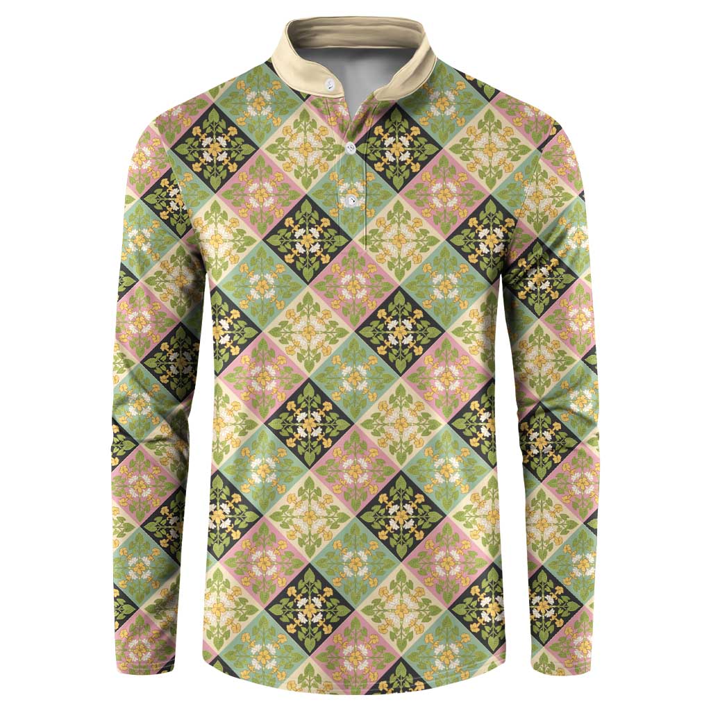 Seamless Pattern Puakenikeni and Kalo Button Sweatshirt LT9 Beige - Polynesian Pride