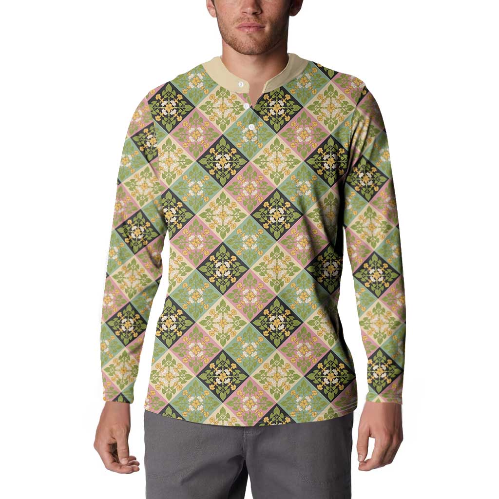 Seamless Pattern Puakenikeni and Kalo Button Sweatshirt LT9 - Polynesian Pride