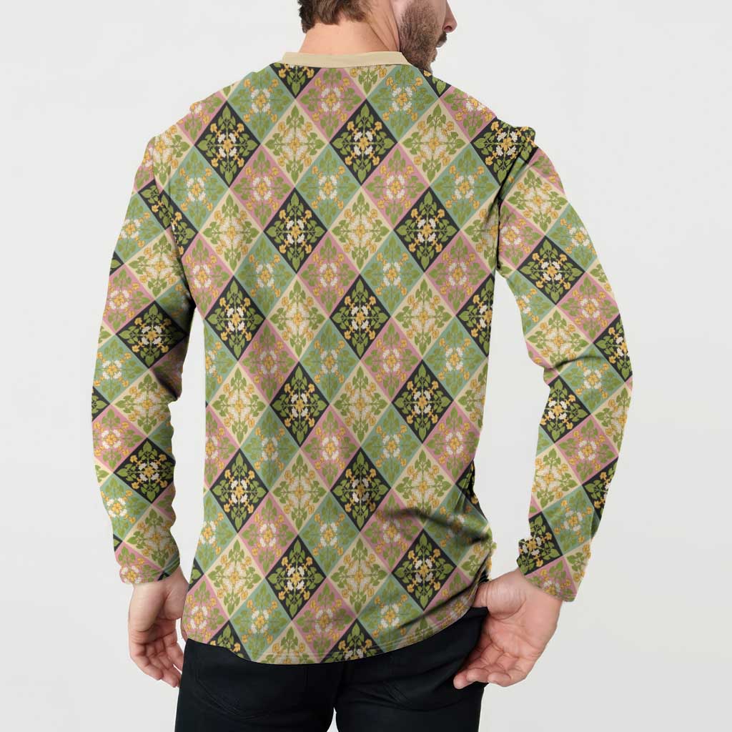 Seamless Pattern Puakenikeni and Kalo Button Sweatshirt LT9 - Polynesian Pride