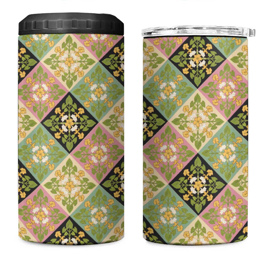 Seamless Pattern Puakenikeni and Kalo 4 in 1 Can Cooler Tumbler LT9 One Size: 16 oz Beige - Polynesian Pride