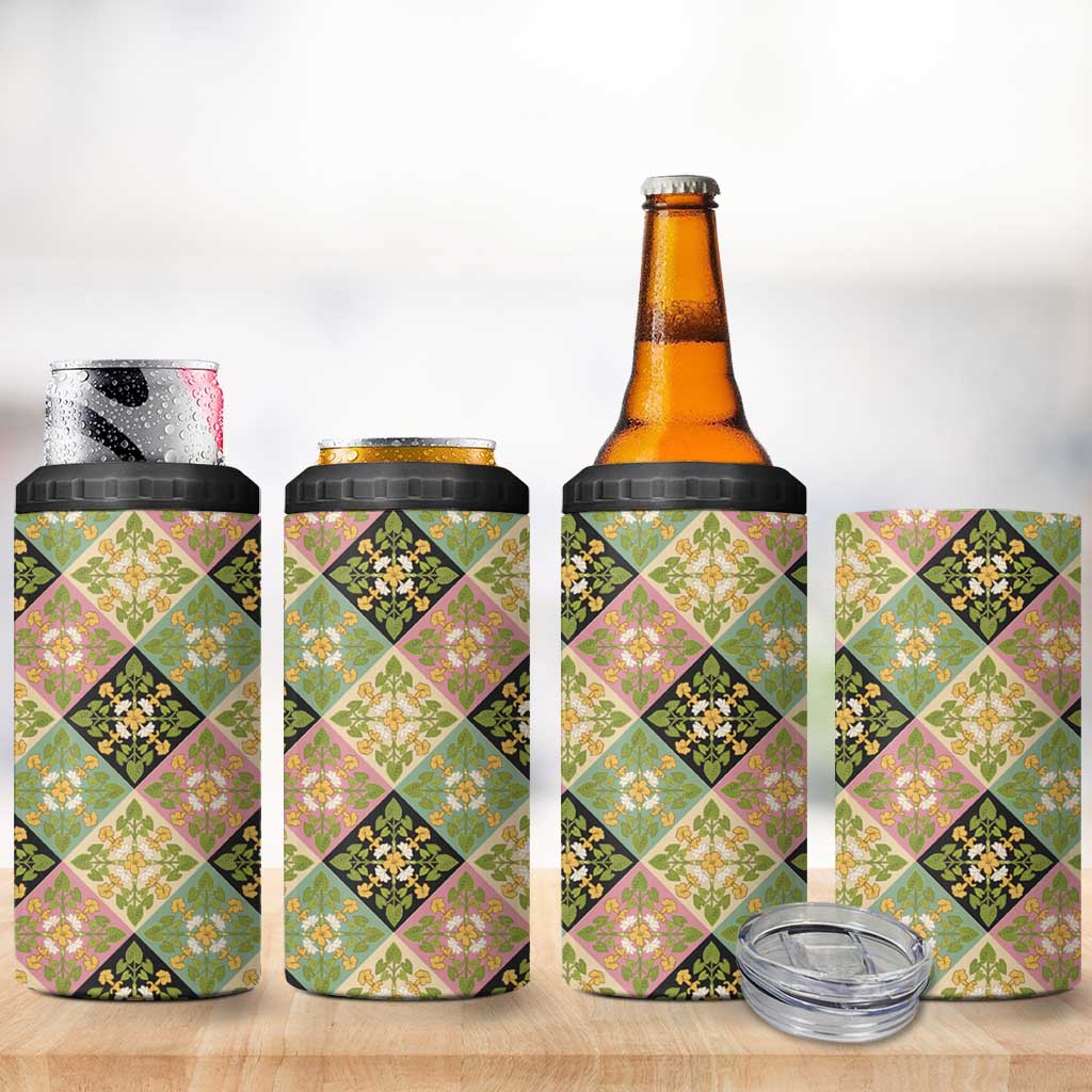 Seamless Pattern Puakenikeni and Kalo 4 in 1 Can Cooler Tumbler LT9 - Polynesian Pride