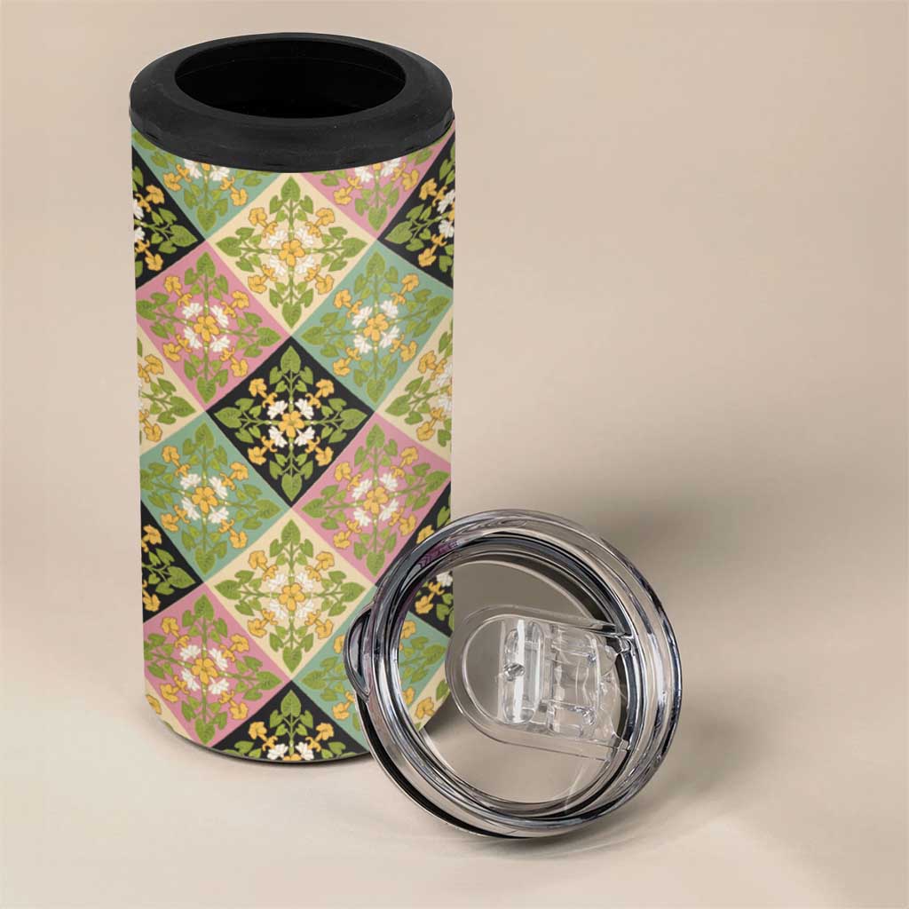 Seamless Pattern Puakenikeni and Kalo 4 in 1 Can Cooler Tumbler LT9 - Polynesian Pride