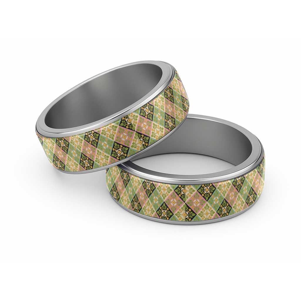 Seamless Pattern Puakenikeni and Kalo Classic Ring LT9 Sliver Beige - Polynesian Pride