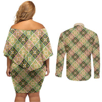 Seamless Pattern Puakenikeni and Kalo Couples Matching Off Shoulder Short Dress and Long Sleeve Button Shirt LT9 - Polynesian Pride