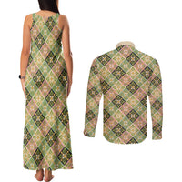 Seamless Pattern Puakenikeni and Kalo Couples Matching Tank Maxi Dress and Long Sleeve Button Shirt LT9 - Polynesian Pride