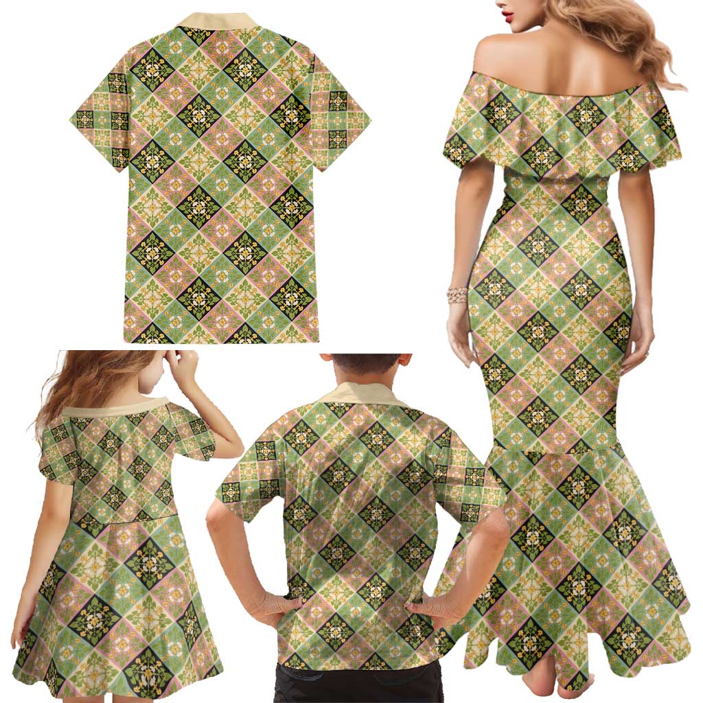 Seamless Pattern Puakenikeni and Kalo Family Matching Mermaid Dress and Hawaiian Shirt - Polynesian Pride