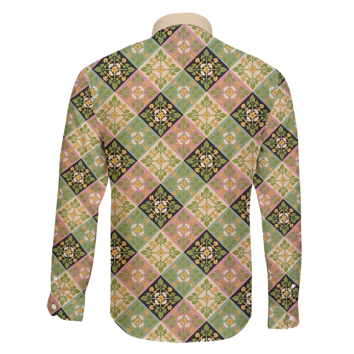 Seamless Pattern Puakenikeni and Kalo Family Matching Off The Shoulder Long Sleeve Dress and Hawaiian Shirt - Polynesian Pride