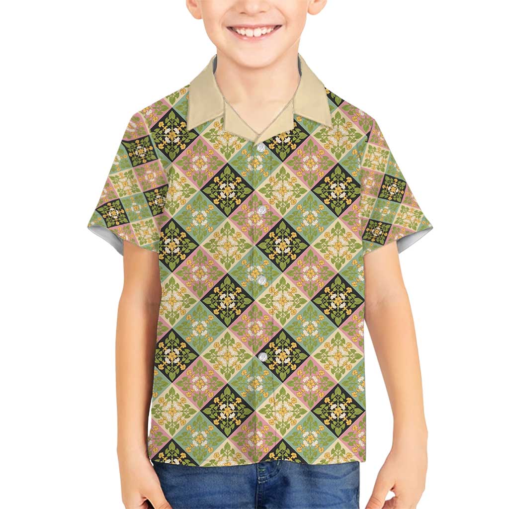 Seamless Pattern Puakenikeni and Kalo Family Matching Puletasi and Hawaiian Shirt LT9 Son's Shirt Beige - Polynesian Pride