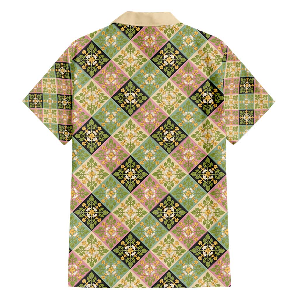 Seamless Pattern Puakenikeni and Kalo Family Matching Short Sleeve Bodycon Dress and Hawaiian Shirt - Polynesian Pride