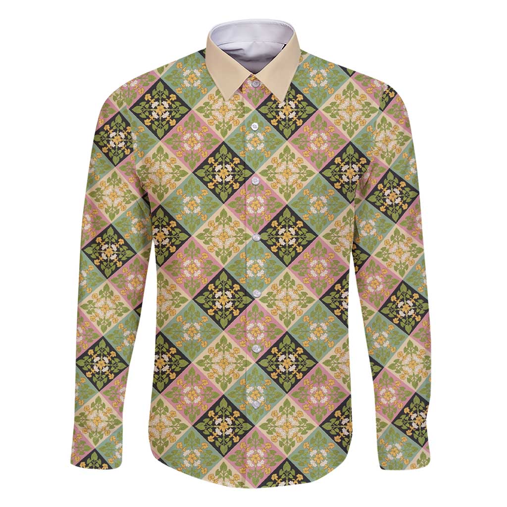 Seamless Pattern Puakenikeni and Kalo Family Matching Short Sleeve Bodycon Dress and Hawaiian Shirt - Polynesian Pride