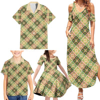 Seamless Pattern Puakenikeni and Kalo Family Matching Summer Maxi Dress and Hawaiian Shirt - Polynesian Pride