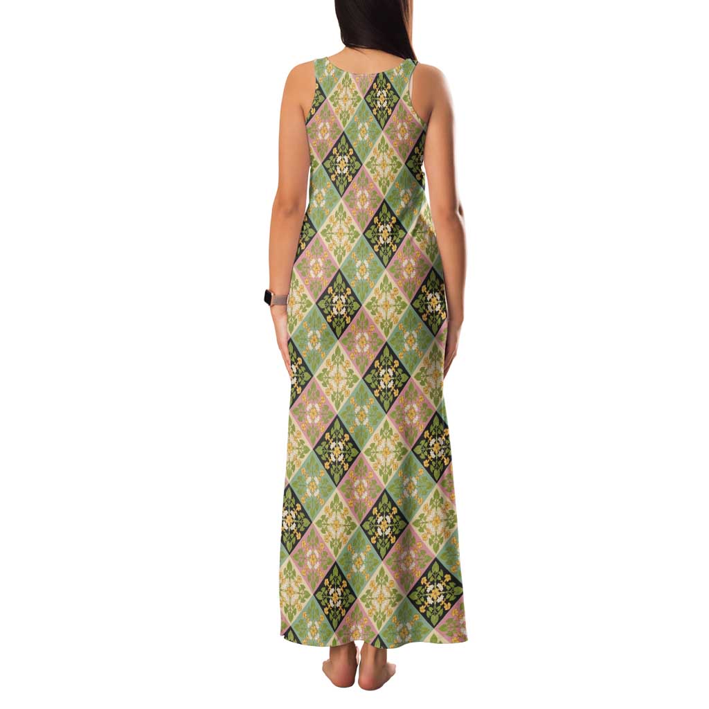 Seamless Pattern Puakenikeni and Kalo Family Matching Tank Maxi Dress and Hawaiian Shirt - Polynesian Pride