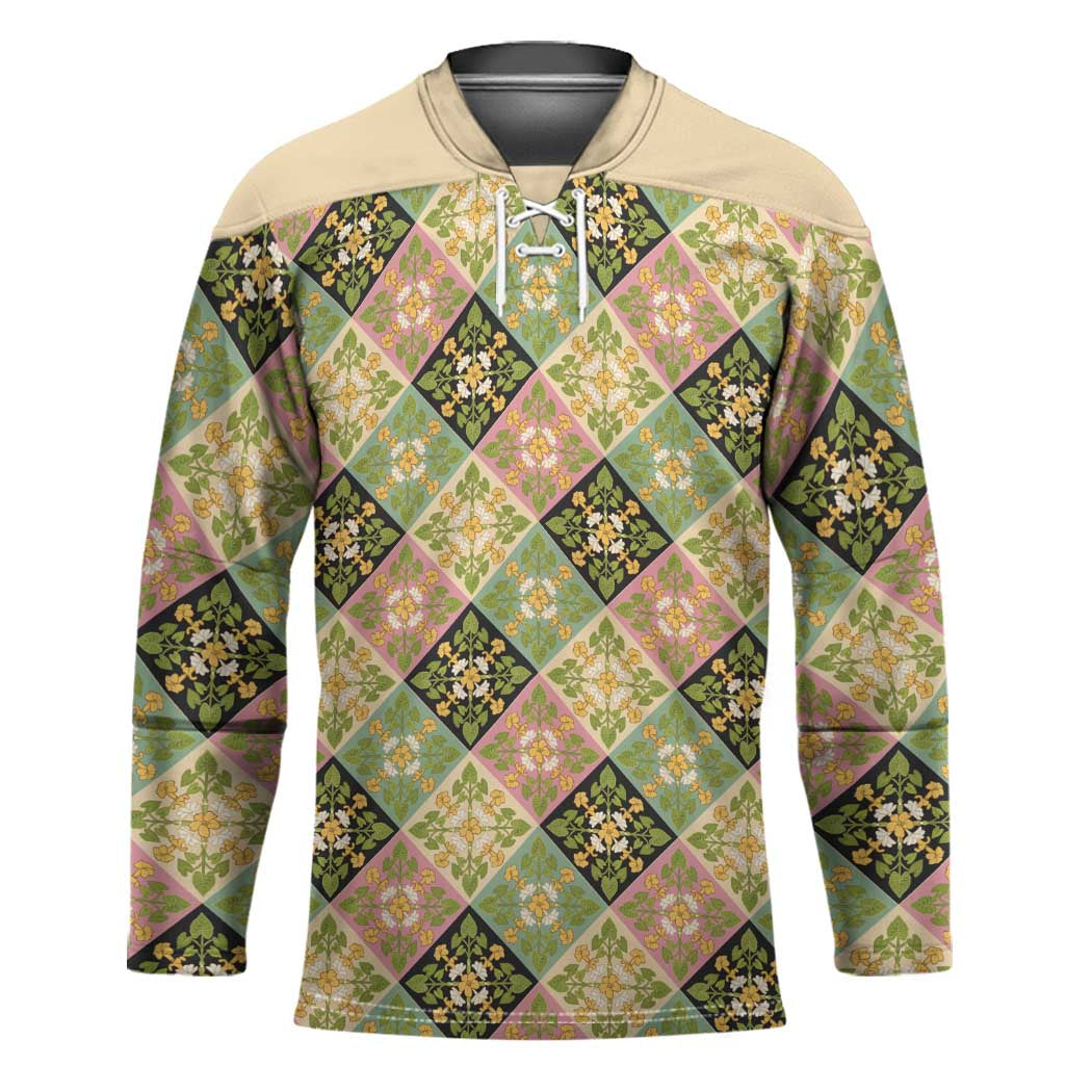 Seamless Pattern Puakenikeni and Kalo Hockey Jersey LT9 Unisex Beige - Polynesian Pride