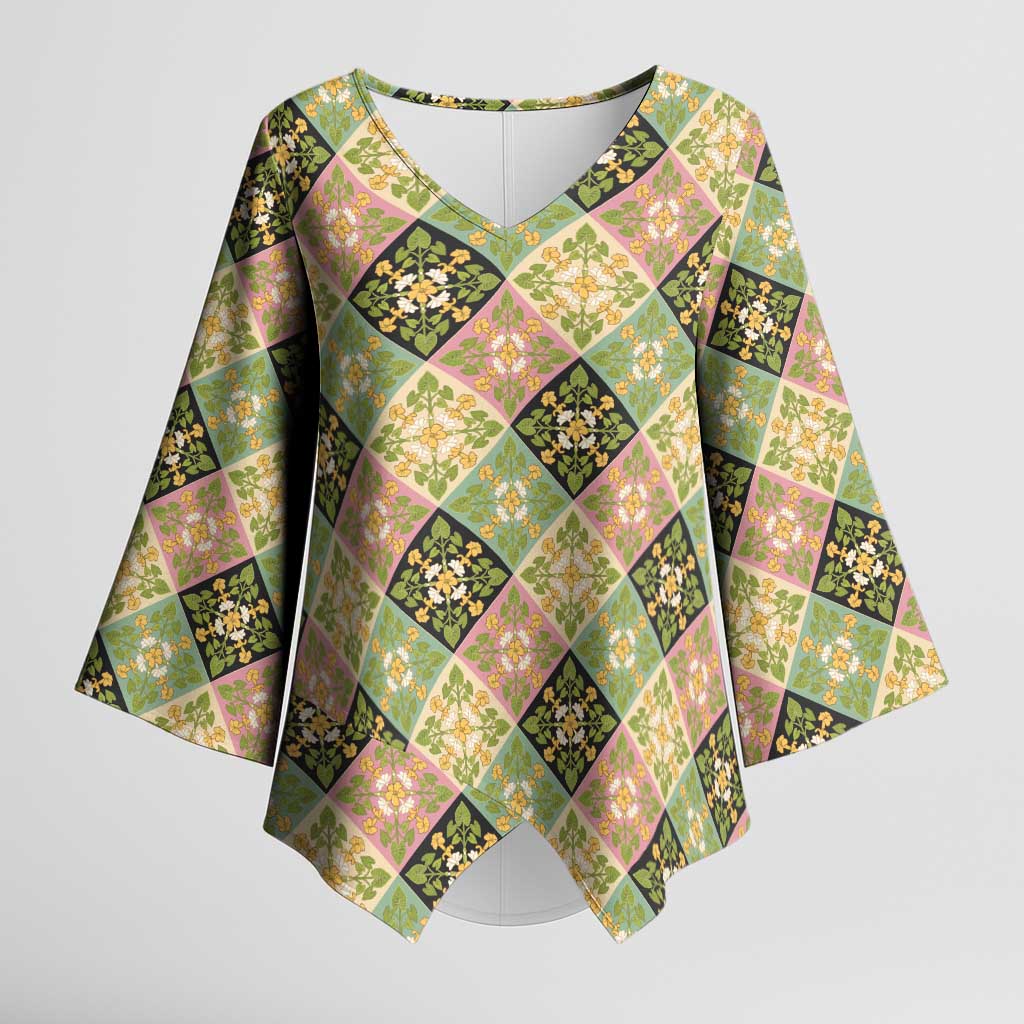 Seamless Pattern Puakenikeni and Kalo Kimono Sleeve Blouse LT9 Female Beige - Polynesian Pride