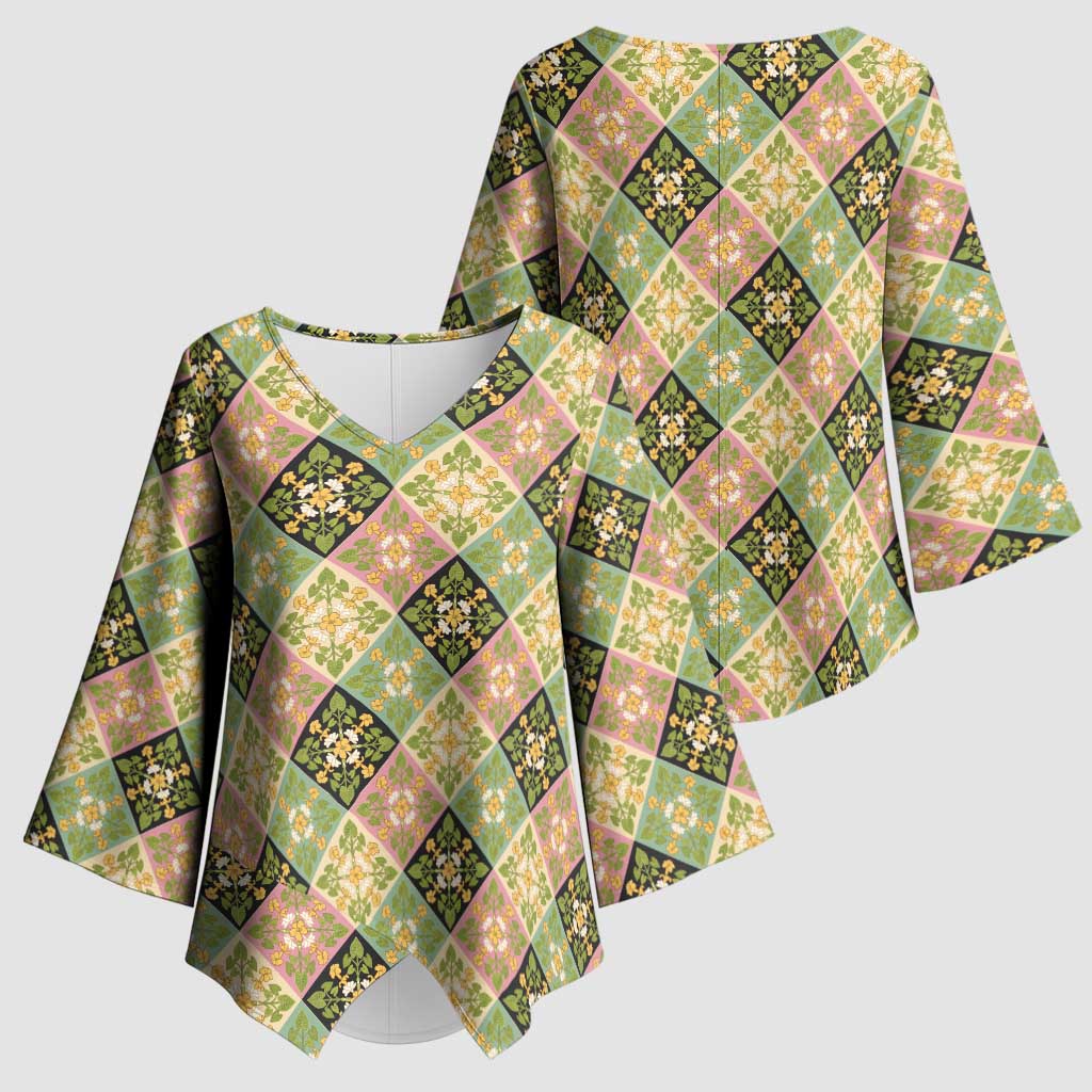 Seamless Pattern Puakenikeni and Kalo Kimono Sleeve Blouse LT9 - Polynesian Pride