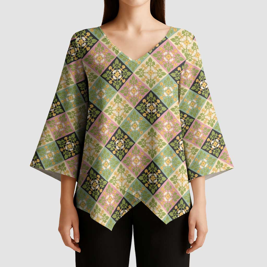 Seamless Pattern Puakenikeni and Kalo Kimono Sleeve Blouse LT9 - Polynesian Pride