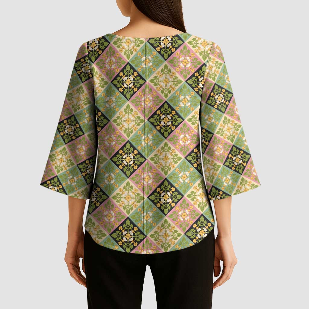 Seamless Pattern Puakenikeni and Kalo Kimono Sleeve Blouse LT9 - Polynesian Pride