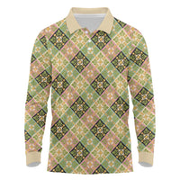 Seamless Pattern Puakenikeni and Kalo Long Sleeve Polo Shirt LT9 Beige - Polynesian Pride