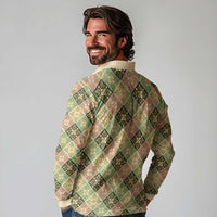 Seamless Pattern Puakenikeni and Kalo Long Sleeve Polo Shirt LT9 - Polynesian Pride