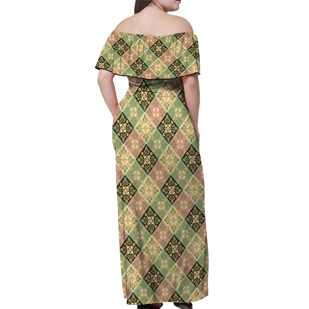 Seamless Pattern Puakenikeni and Kalo Off Shoulder Maxi Dress - Polynesian Pride