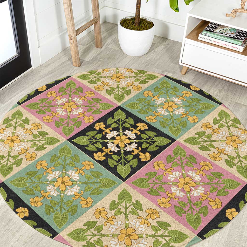 Seamless Pattern Puakenikeni and Kalo Round Carpet - Polynesian Pride