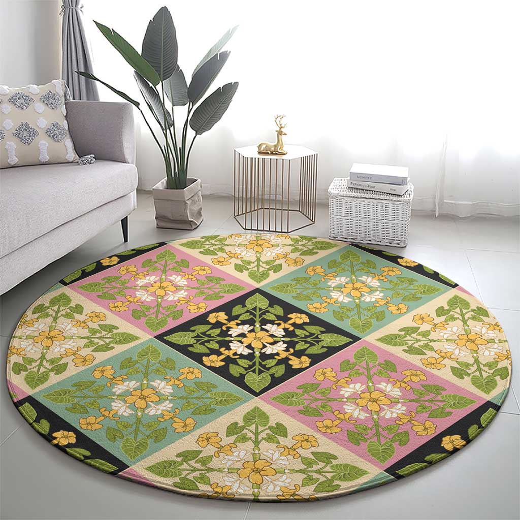 Seamless Pattern Puakenikeni and Kalo Round Carpet - Polynesian Pride