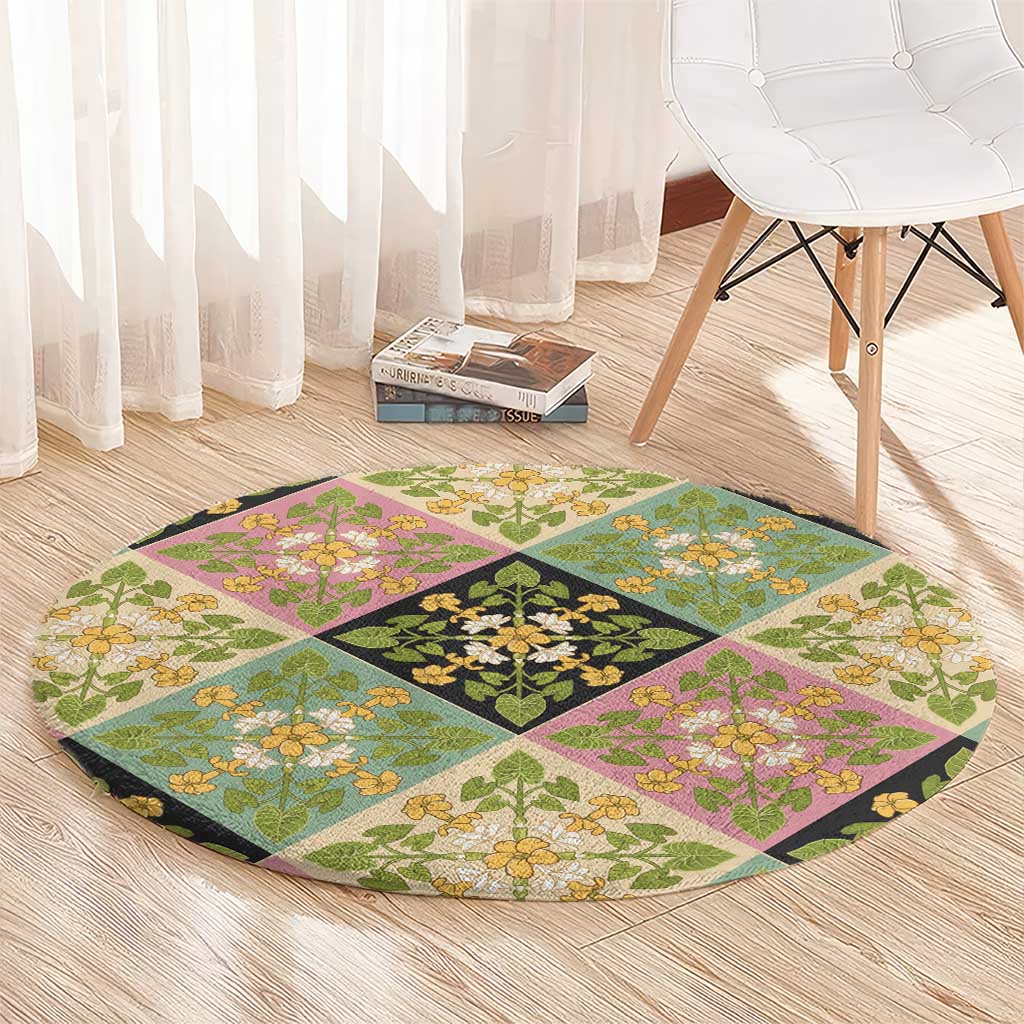 Seamless Pattern Puakenikeni and Kalo Round Carpet - Polynesian Pride