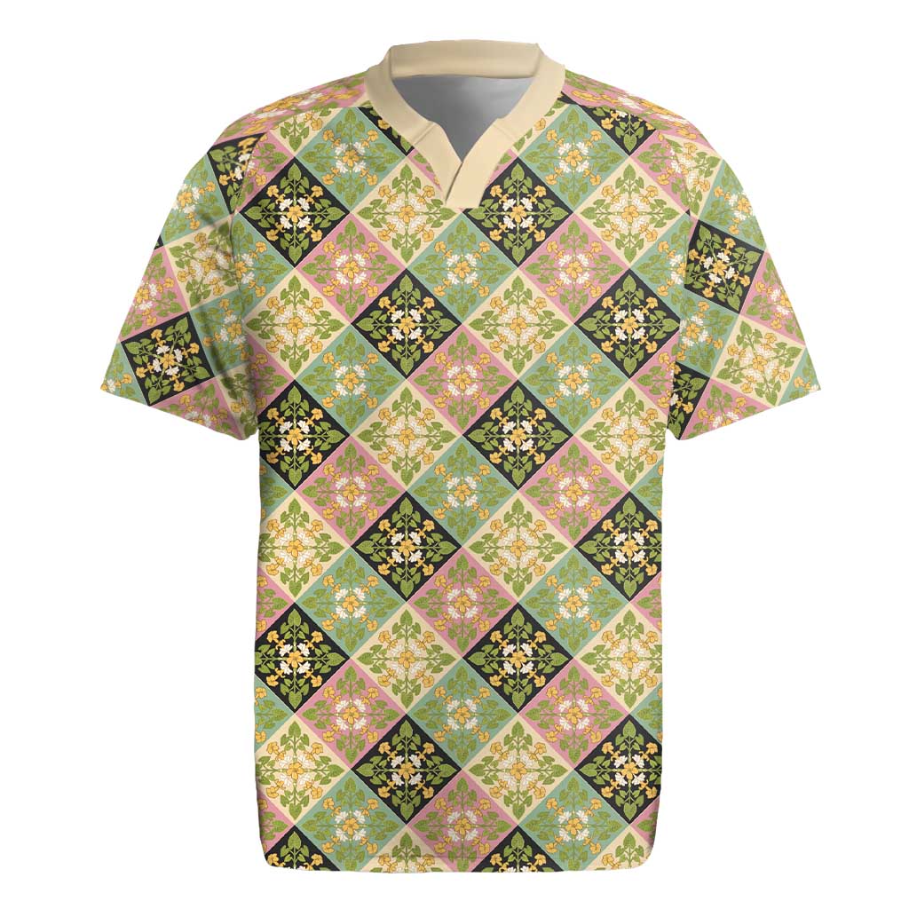 Seamless Pattern Puakenikeni and Kalo Rugby Jersey LT9 Beige - Polynesian Pride
