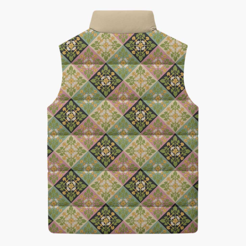 Seamless Pattern Puakenikeni and Kalo Sleeveless Puffer Jacket LT9 - Polynesian Pride